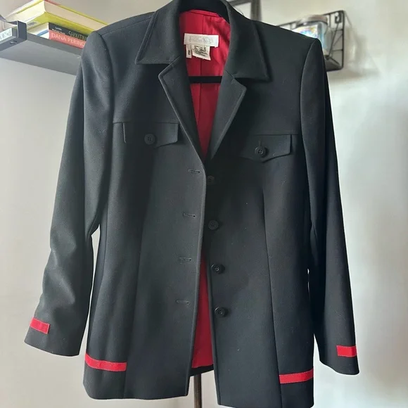ESCADA MARGARETHA LEY VINTAGE BLACK BLAZER RED TRIM RED INTERIOR DETAILS - Picture 9 of 9
